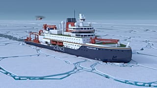 عرض ثلاثي الأبعاد للبناء الجديد المخطط لكاسحة الجليد وسفينة الأبحاث والإمداد "Polarstern" التابعة لمعهد "ألفريد فيغنر".