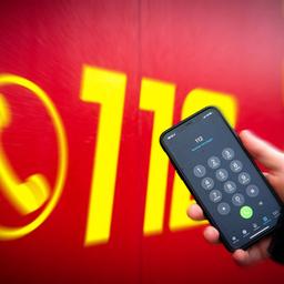 Die Notrufnummer 112 auf einem Smartphone vor einem Feuerwehrwagen