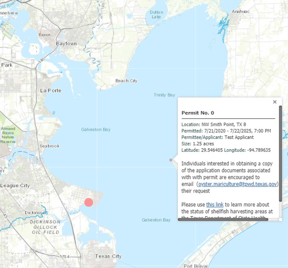 Texas Commercial Oyster Mariculture Sites