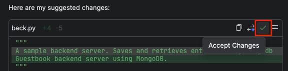Accept code diff in IntelliJ Gemini Code Assist.