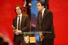 James Marsh (left) and Simon Chien receive the Bafta for outstanding British film for ‘Man On Wire’