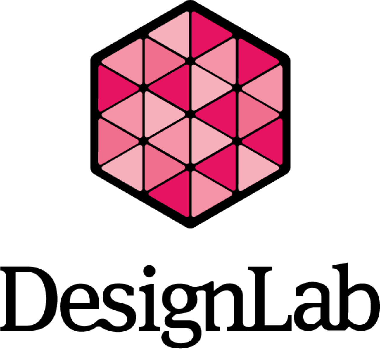 Decorative image. Black font on a white background that says DesignLab with a pink hexagon logo above the text.