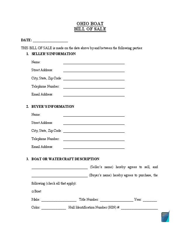 Ohio boat bill of sale template