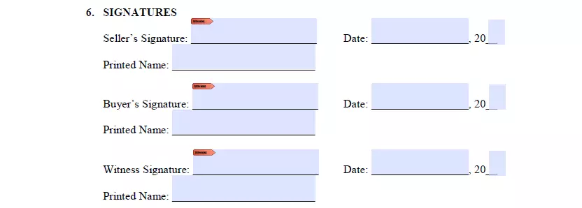 Signature section of Ohio motor vehicle bill of sale
