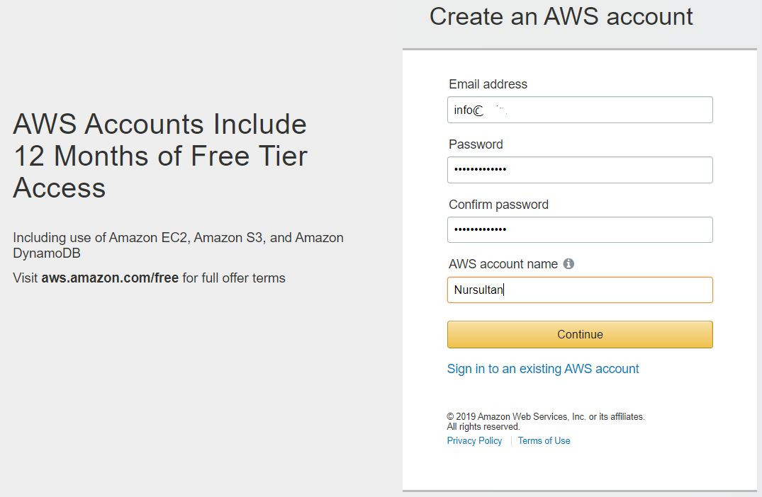 AWS account creation