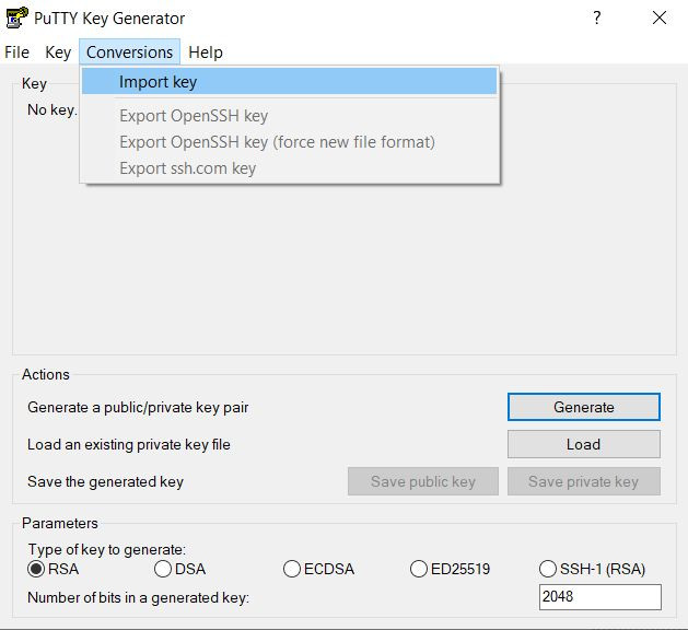Import AWS key into Putty