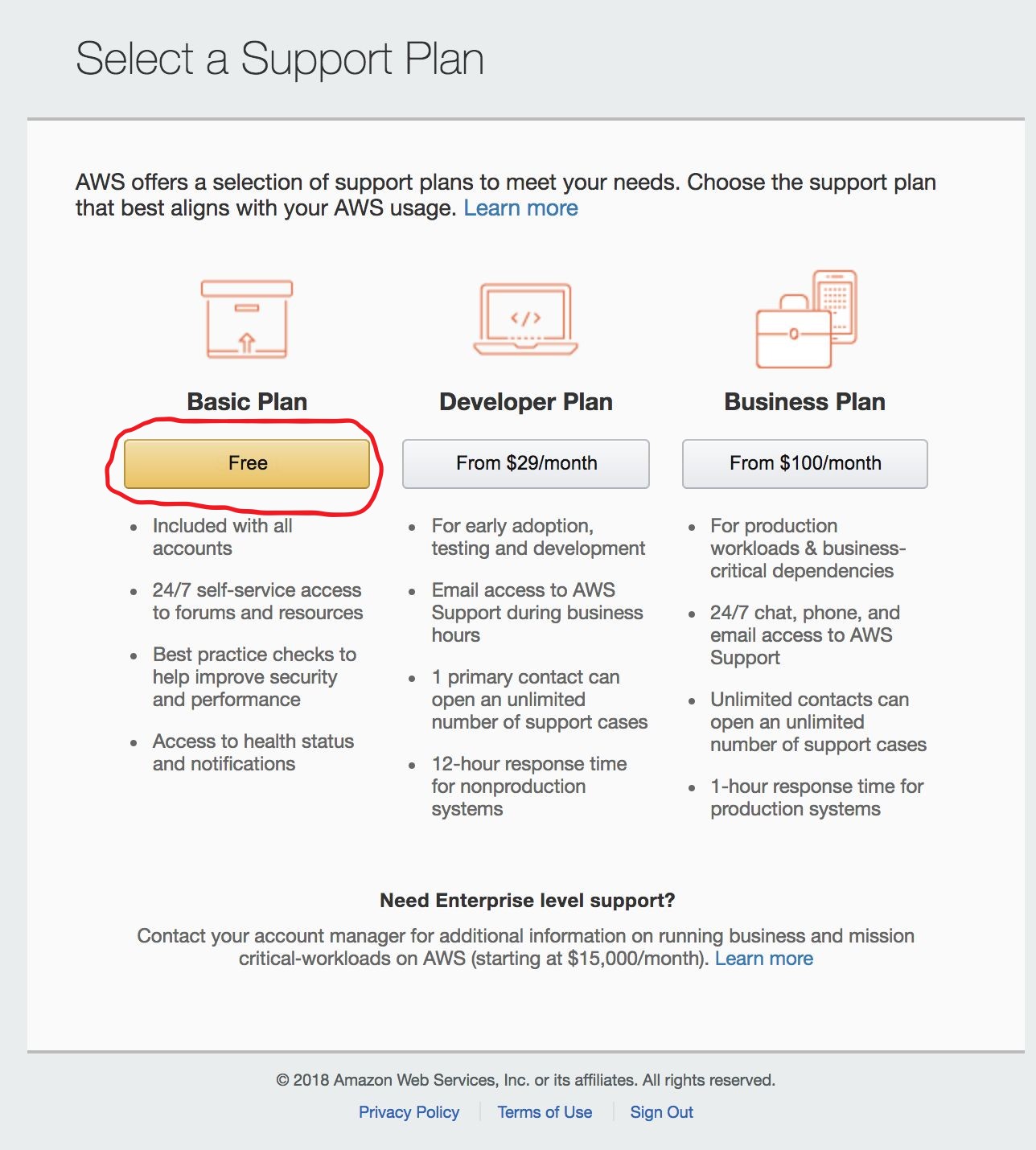 Choosing an AWS support plan