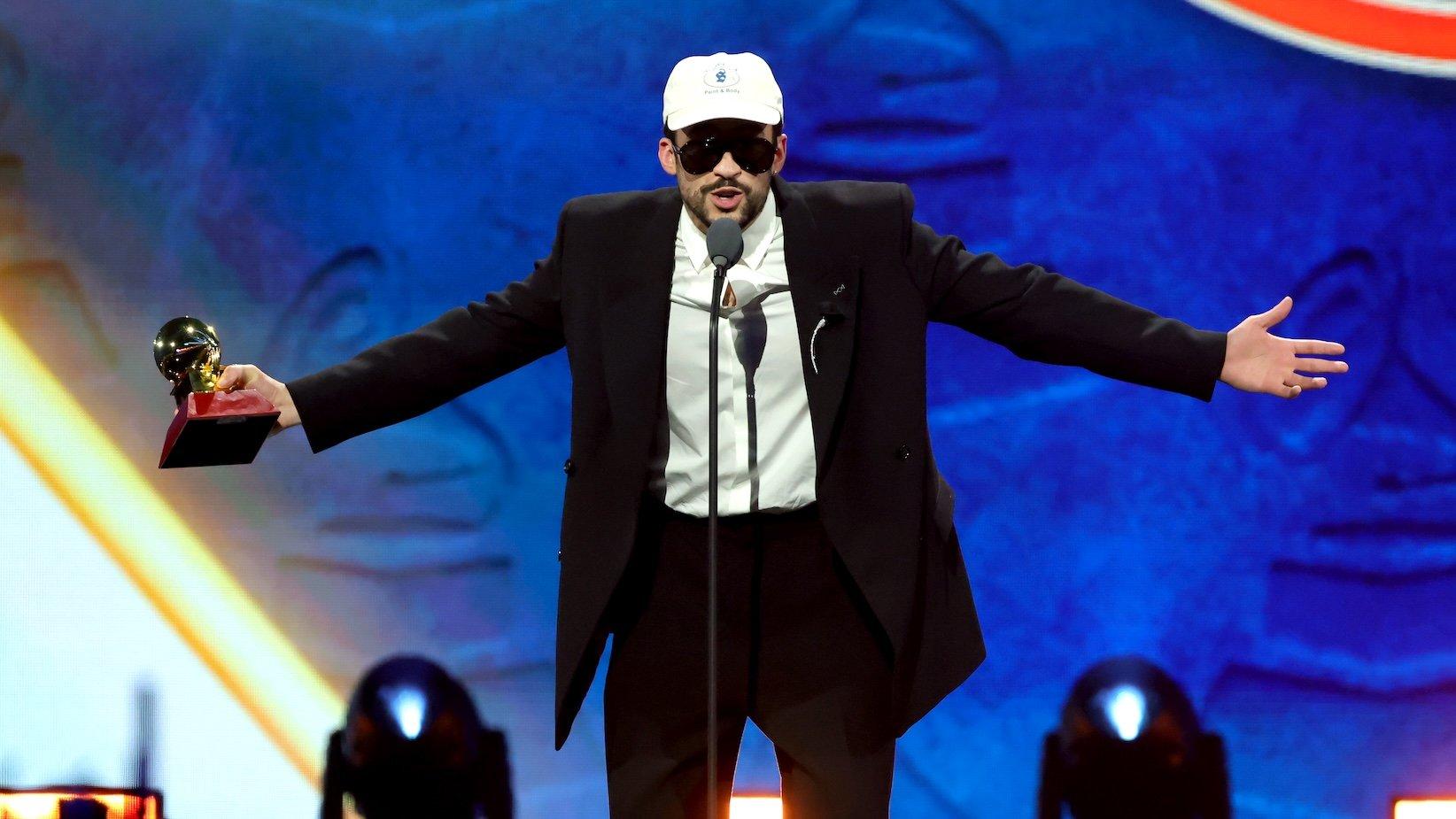 Bad Bunny accepts the Latin GRAMMY Award for Album Of The Year for 'DeBÍ TiRAR MáS FOToS' onstage at the 2025 Latin GRAMMYS on Thursday, Nov. 13, at the MGM Grand Garden Arena in Las Vegas, Nevada.