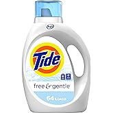 Tide Free & Gentle, Liquid Laundry Detergent Soap, Unscented, Hypoallergenic for Sensitive Skin and Free of Dyes, HE Compatib