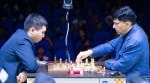 Viswanathan Anand takes on Wesley So on day 1 of the Tata Steel India Rapid and Blitz Chess tournament in Kolkata. (PHOTO: Lennart Ootes)