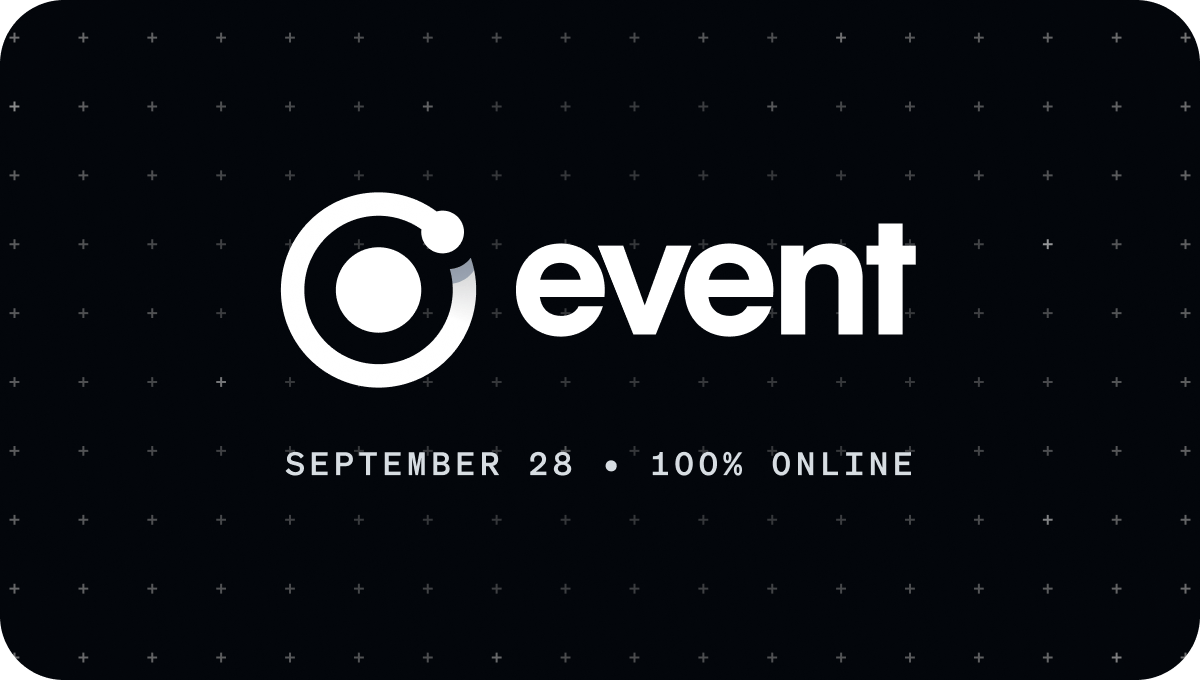 Ionic Launch Event September 28, 2021 - white text, black background with stars.