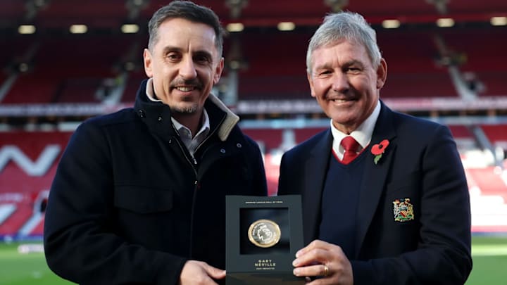 Neville (left) won eight Premier League titles at Manchester United. Neville (left) won eight Premier League titles at Manchester United.