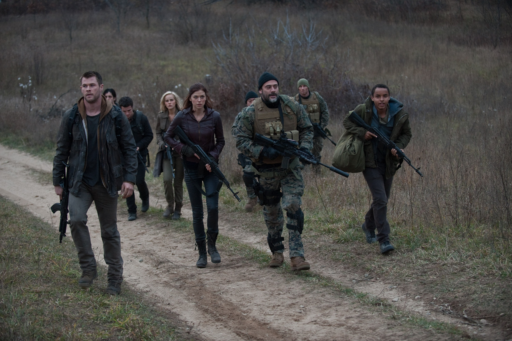 Kenneth Choi, Matt Gerald, Jeffrey Dean Morgan, Josh Peck, Chris Hemsworth, Josh Hutcherson, Isabel Lucas, Adrianne Palicki, and Connor Cruise in Red Dawn (2012)