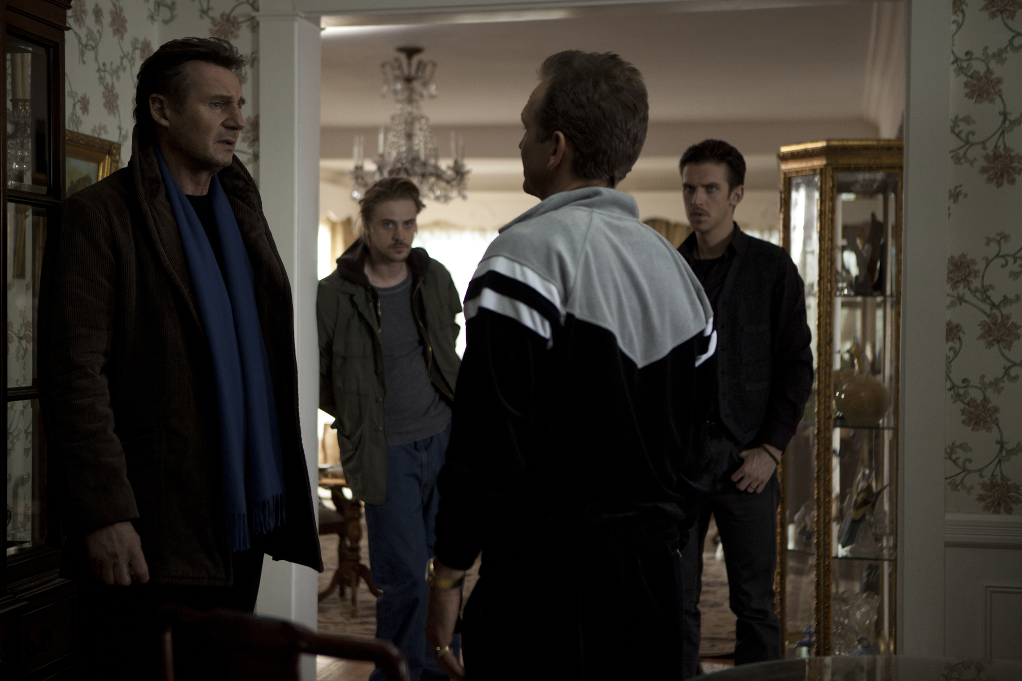 Liam Neeson, Sebastian Roché, Dan Stevens, Eric Nelsen, and Boyd Holbrook in A Walk Among the Tombstones (2014)