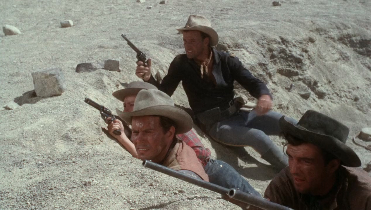 John Forsythe, Richard Anderson, William Campbell, and Eleanor Parker in Escape from Fort Bravo (1953)