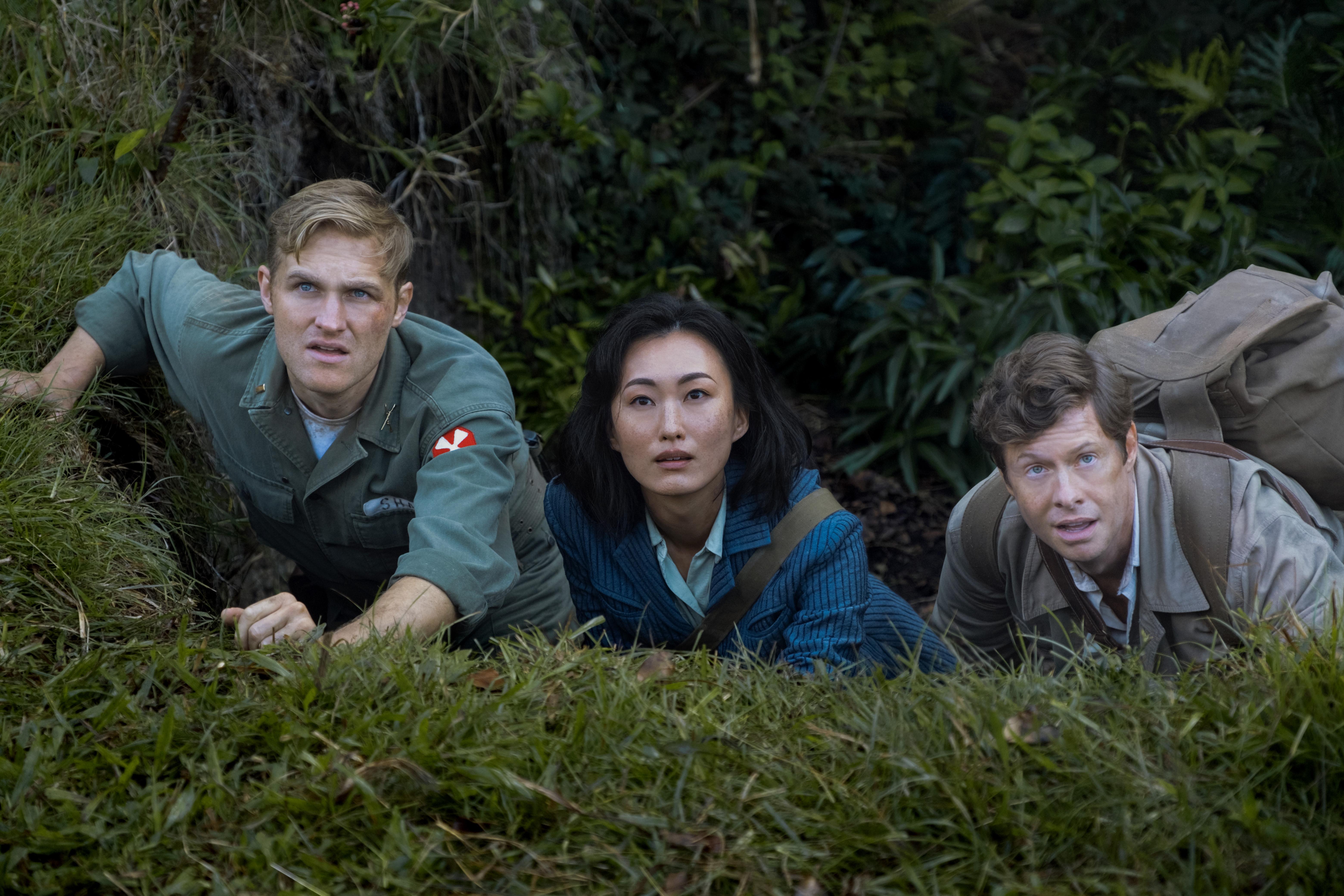 Wyatt Russell, Anders Holm, and Mari Yamamoto in Monarch: Legacy of Monsters (2023)