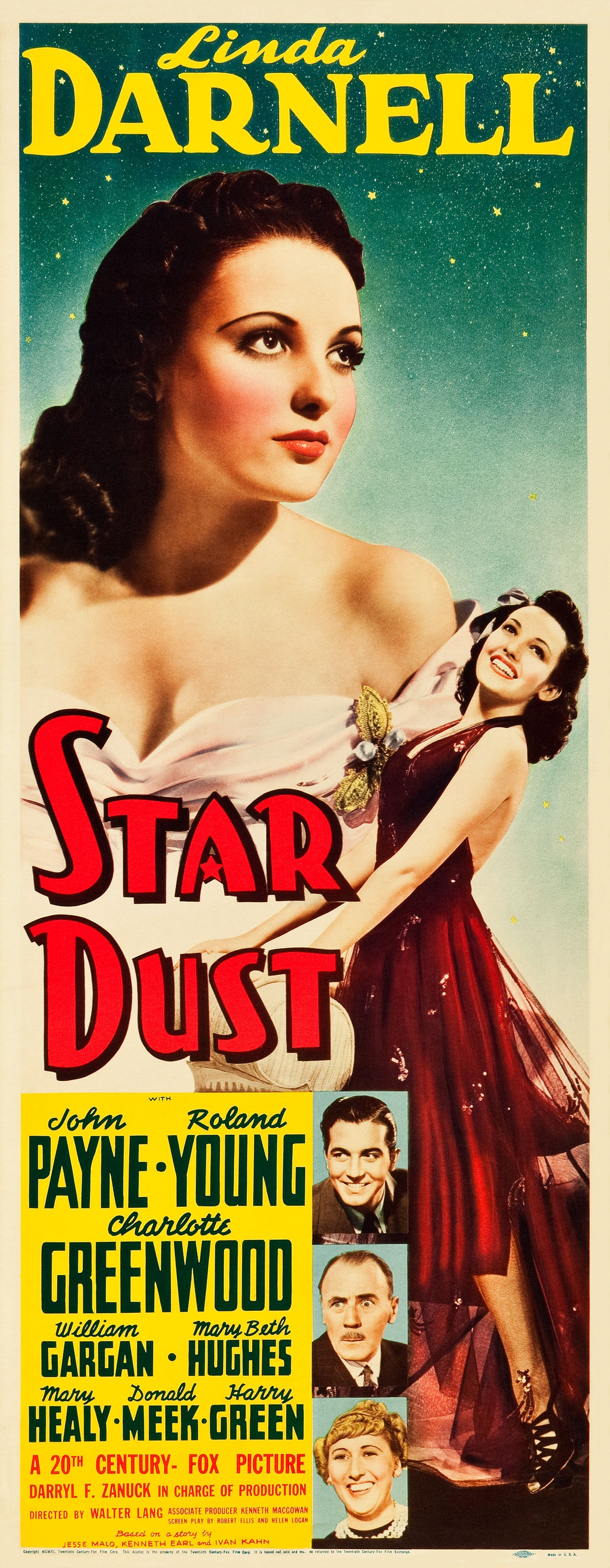 Linda Darnell, Charlotte Greenwood, John Payne, and Roland Young in Star Dust (1940)