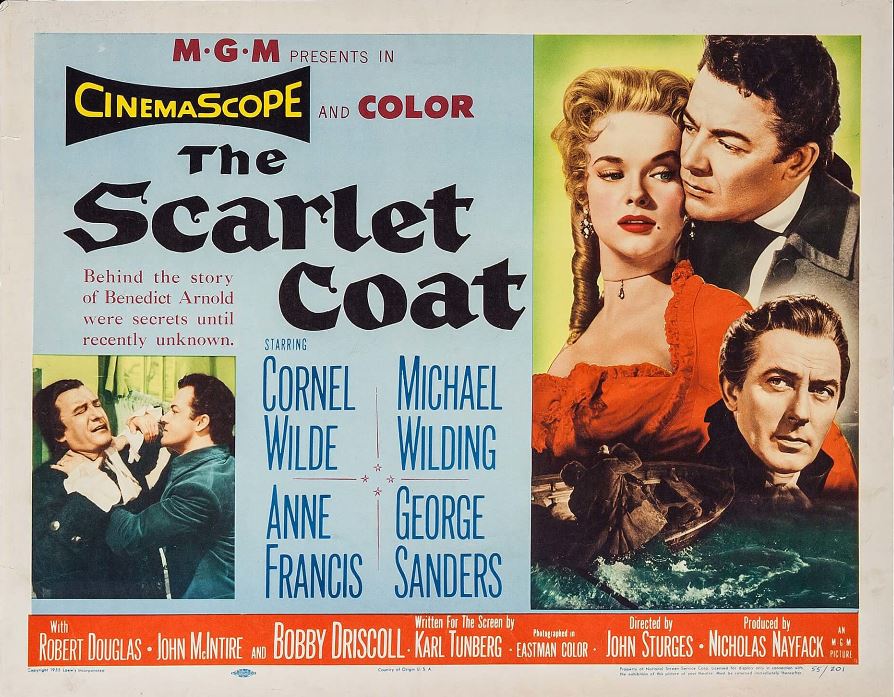 George Sanders, Anne Francis, Cornel Wilde, and Michael Wilding in The Scarlet Coat (1955)