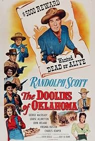 Randolph Scott, Noah Beery Jr., Louise Allbritton, Dona Drake, Virginia Huston, John Ireland, Charles Kemper, George Macready, and Frank Fenton in The Doolins of Oklahoma (1949)