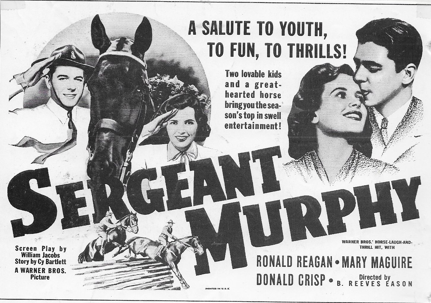 Ronald Reagan, Mary Maguire, and Sergeant Murphy in Sergeant Murphy (1938)