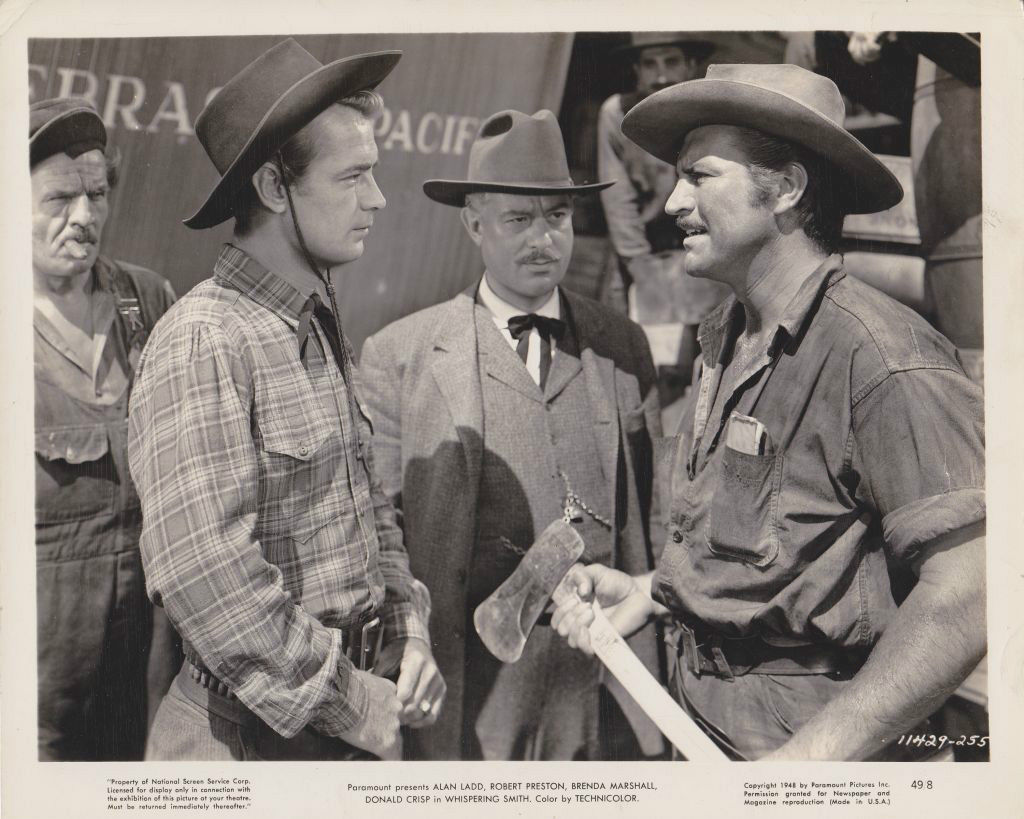 Alan Ladd, John Eldredge, Ethan Laidlaw, and Robert Preston in Whispering Smith (1948)