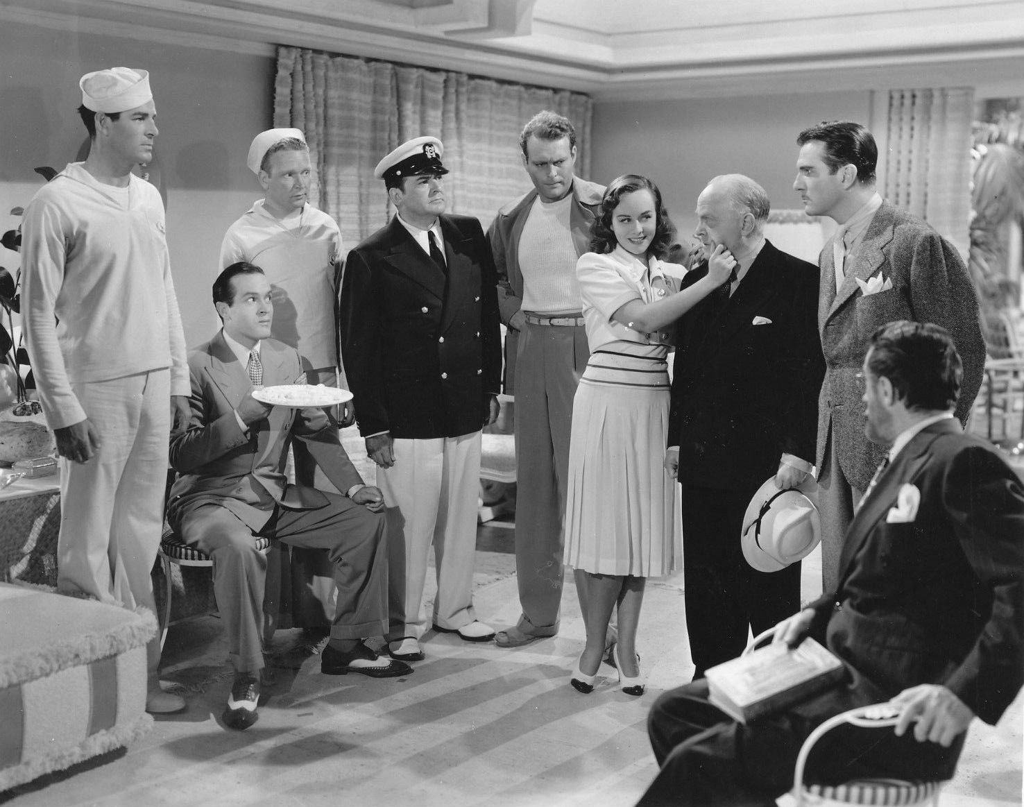 Bob Hope, Leif Erickson, Paulette Goddard, Glenn Anders, Edward Arnold, Leon Belasco, Rod Cameron, Jack Chapin, and Grant Mitchell in Nothing But the Truth (1941)