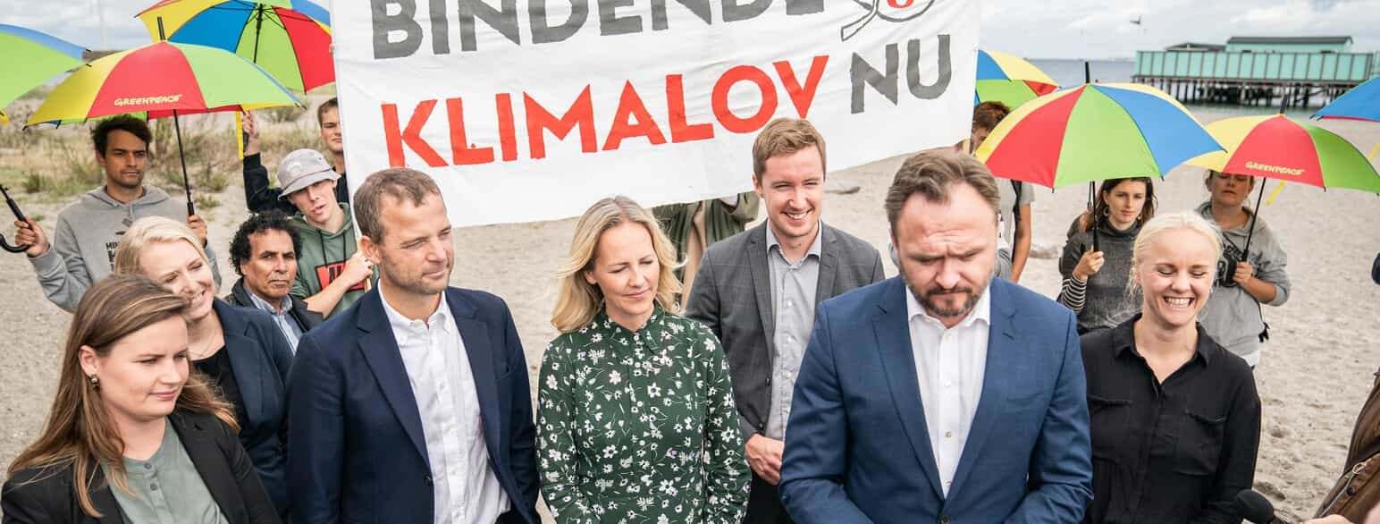 Politikere fra Socialdemokratiet, SF, Enhedslisten og Radikale Venstre taler med pressen i forbindelse med de første drøftelser om Klimaloven i september 2019