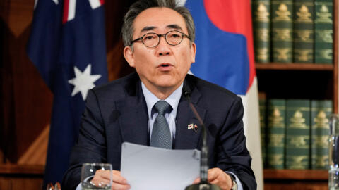 2024年5月1日，澳大利亚墨尔本，韩国外长赵兑烈（Cho Tae-yul）在澳韩2+2外长和防长会议后的联合新闻发布会上。