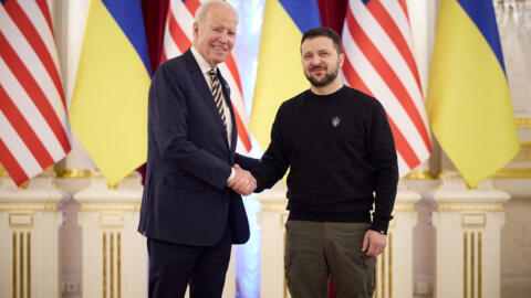 美国总统拜登与乌克兰总统泽连斯基资料图片