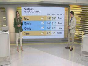 Terça-feira em Campinas tem tempo mais frio e pancadas de chuva; veja por cidade - Segundo Climatempo, o clima na metrópole pode variar de 14°C a 23°C.