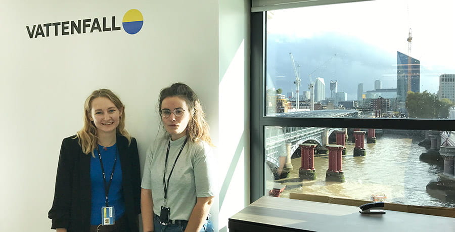 Hannah Spurgeon and Lina Drozd in the Vattenfall building
