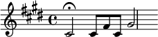 
\relative c' {
 \key cis \minor \tempo 4 = 133
 \set Score.tempoHideNote = ##t \set Staff.midiInstrument = #"marimba"
 cis2\fermata cis8 fis8 cis8 gis'2
}
