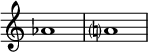  {
\override Score.TimeSignature
#'stencil = ##f
    \relative c'' {
        \time 4/4
        aes1 a?
    }  }
