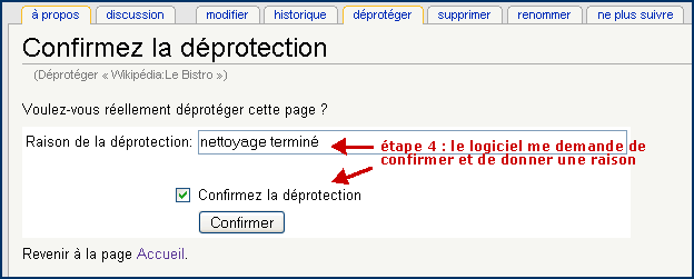 confirmation de déprotection