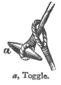 Short stick on a cord (attached centrally), with both ends of the stick passed through a separate loop of cord.