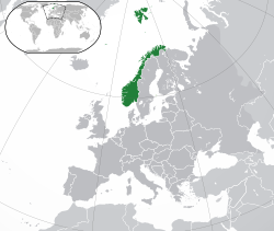 Location of Norway in Northern Europe.