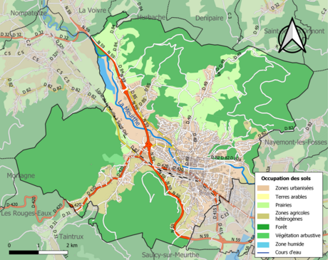 Carte en couleurs présentant l'occupation des sols.