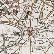 Extrait de la carte de Cassini. Villetaneuse est au nord-ouest de Saint-Denis.