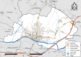 Carte en couleur présentant le réseau hydrographique de la commune