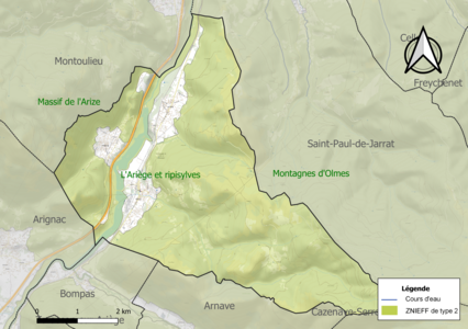 Carte des ZNIEFF de type 2 sur la commune.