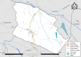 Carte en couleur présentant le réseau hydrographique de la commune