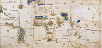 Cantino planisphere depicting the meridian, generally considered to represent the Portuguese Casa da Índia's official Padrão Real c. 1502