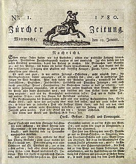 De voorpagina van de eerste uitgave van de Neue Zürcher Zeitung uit 1780.