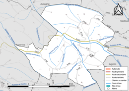 Carte en couleur présentant le réseau hydrographique de la commune