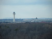 The current air traffic control tower dwarfs the original one