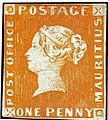 Orange Mauritius "Post Office" stamp