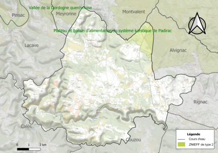 Carte de la ZNIEFF de type 2 sur la commune.