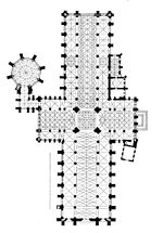 תוכנית הקרקע של קתדרלת יורק, אנגליה. אורך: 159 מטר.