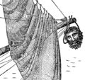 Image 74Blackbeard's severed head hanging from Maynard's bowsprit; illustration from The Pirates Own Book (1837) (from Piracy)