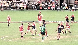 De Adelaine Crows vs de Melbourne Demons in een wedstrijd Australian football te Gold Coast, Queensland in 2006